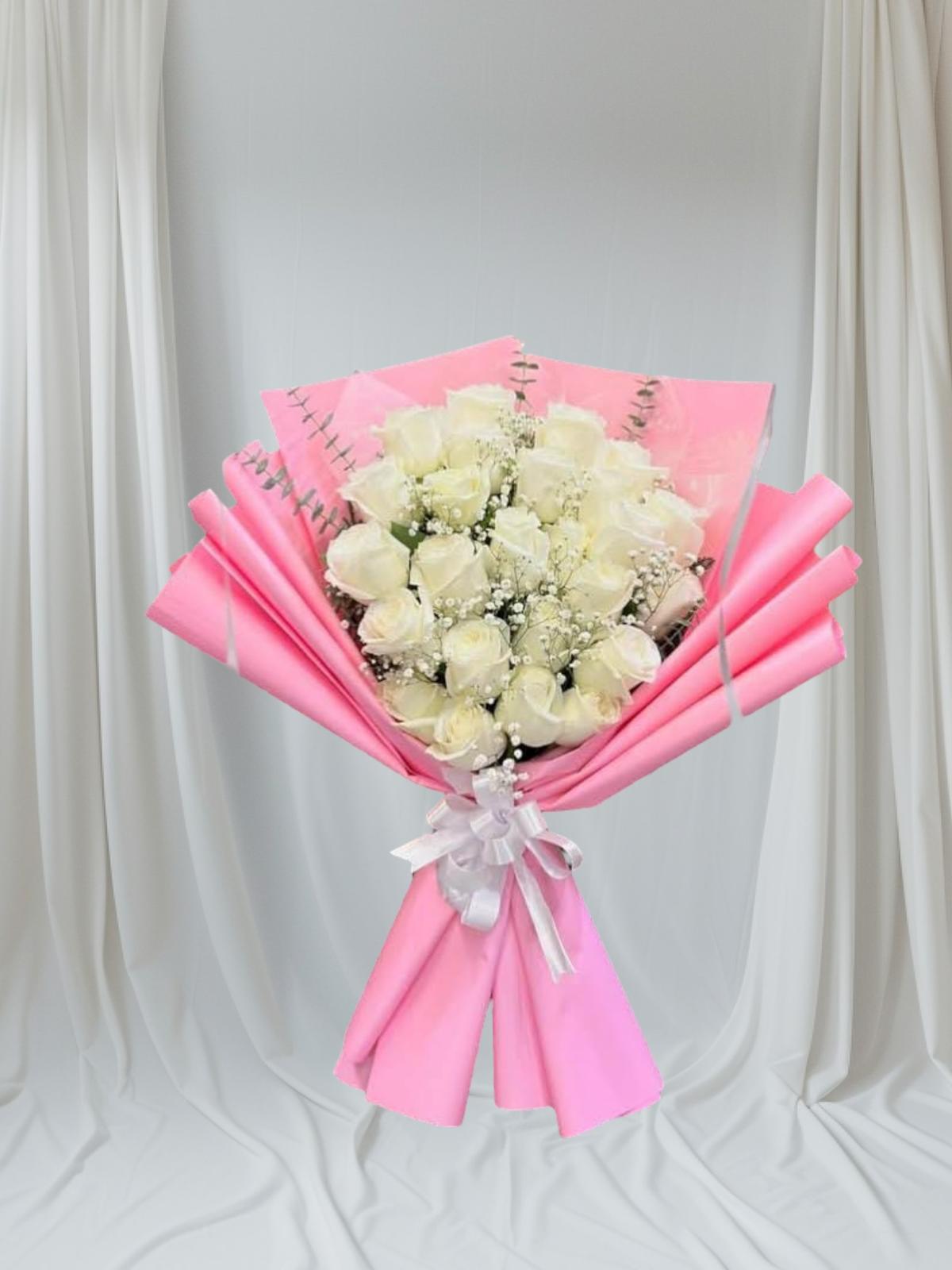 25 imported white roses